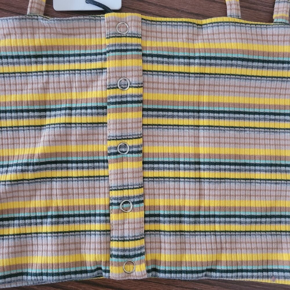 NWT Anthropologie Oliviaceous Spaghetti Strap Striped Yellow Green Crop Top M - Picture 4 of 12